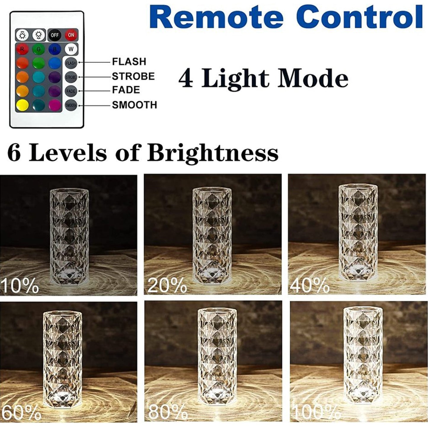 Crystal Touch Night Light (16 Colors) - Rose Diamond Table Lamp with Remote Control, USB Table Lamp, Romantic Date Lighting Decor for Festival, Bedroom, Dining Room Your Brand