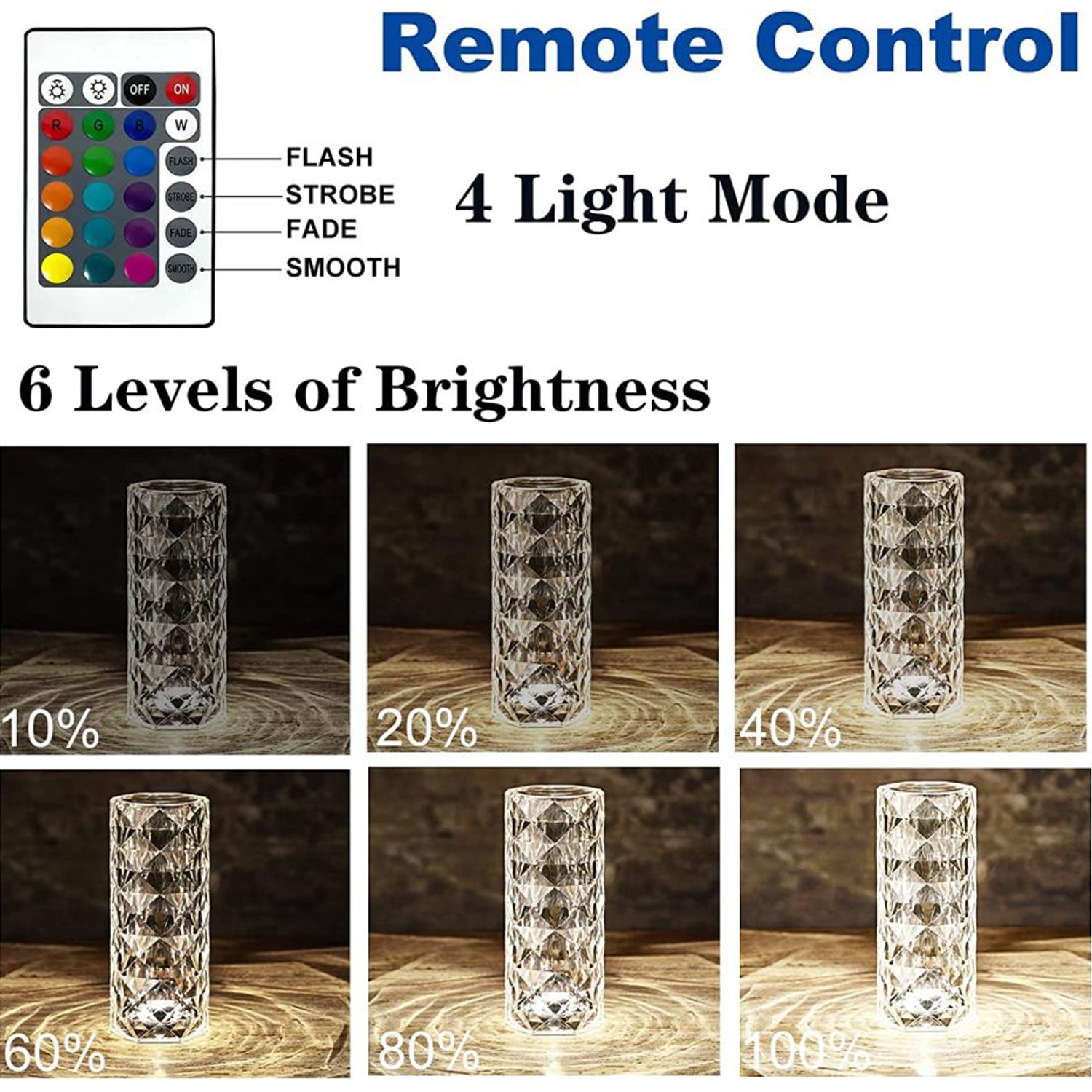 Crystal Touch Night Light (16 Colors) - Rose Diamond Table Lamp with Remote Control, USB Table Lamp, Romantic Date Lighting Decor for Festival, Bedroom, Dining Room Your Brand