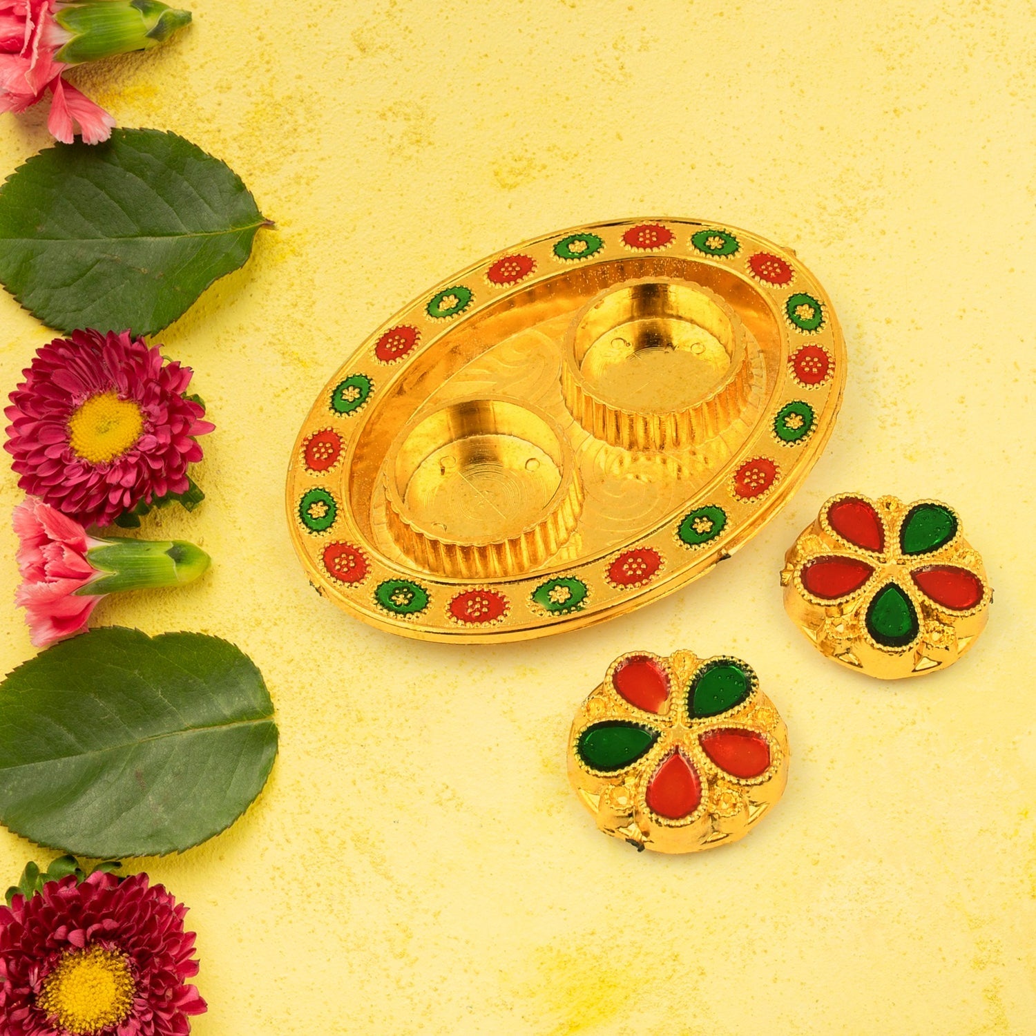 Oval Shape Special Puja Thali (1 Pc / Mix Design) Your Brand
