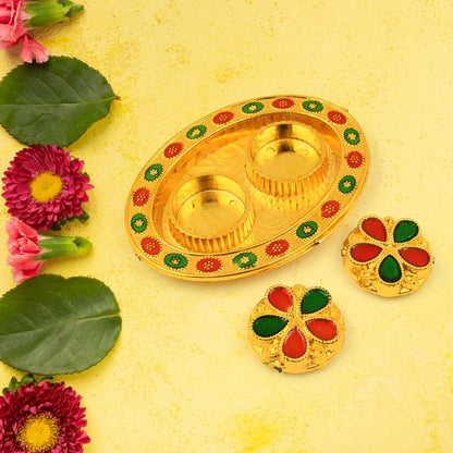 Oval Shape Special Puja Thali (1 Pc / Mix Design) Your Brand