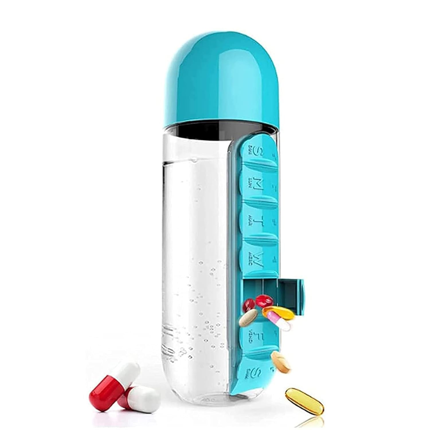 Pill & Vitamin Bottle, Water Bottle Multi Functional Use for Traveling & Outdoor Use Water Bottle, Travelling kit, Summer Special Bottle (600 Ml /  Mix Color ) Your Brand