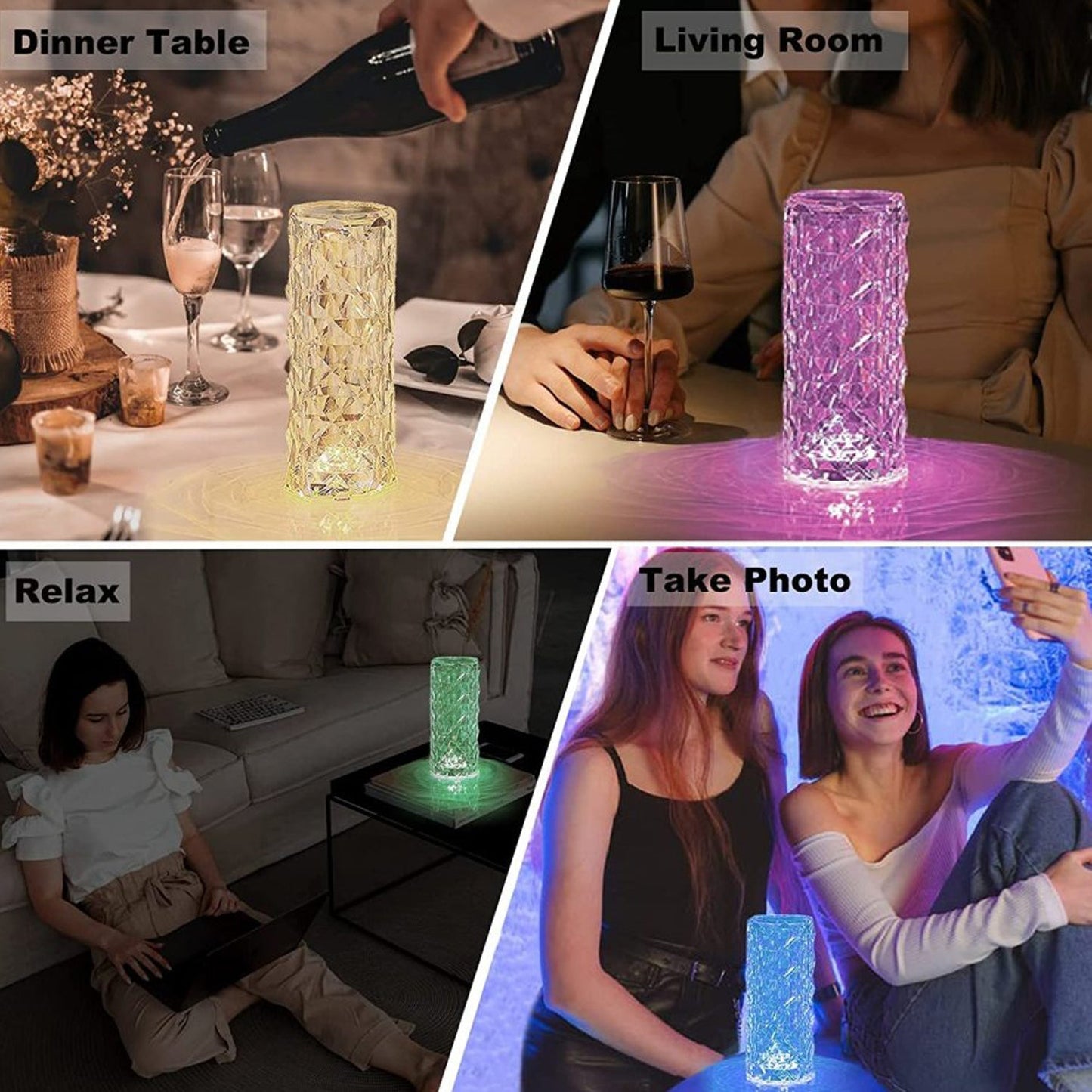 Crystal Touch Night Light (16 Colors) - Rose Diamond Table Lamp with Remote Control, USB Table Lamp, Romantic Date Lighting Decor for Festival, Bedroom, Dining Room Your Brand