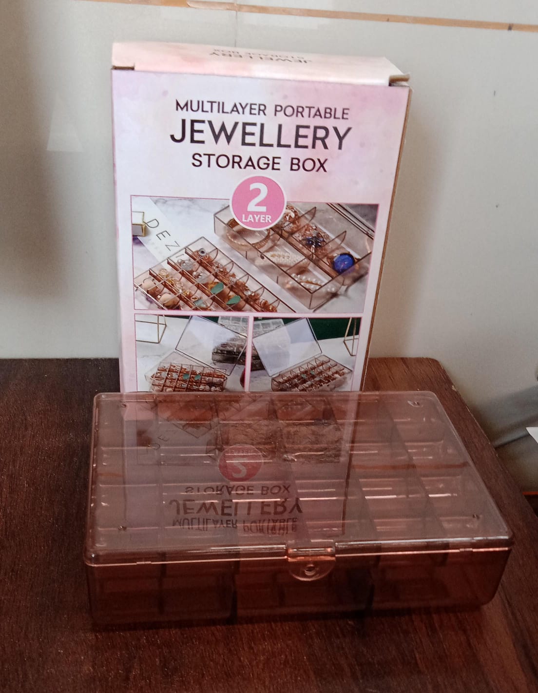 2 layer Acrylic Jewelry Storage Box Dustproof Earring Box, Storage Box Portable Nail Art Storage Case, 24-Grid Small and 6-Grid Big case Makeup Vanity Box (1 Pc / 30 Compartment) Your Brand