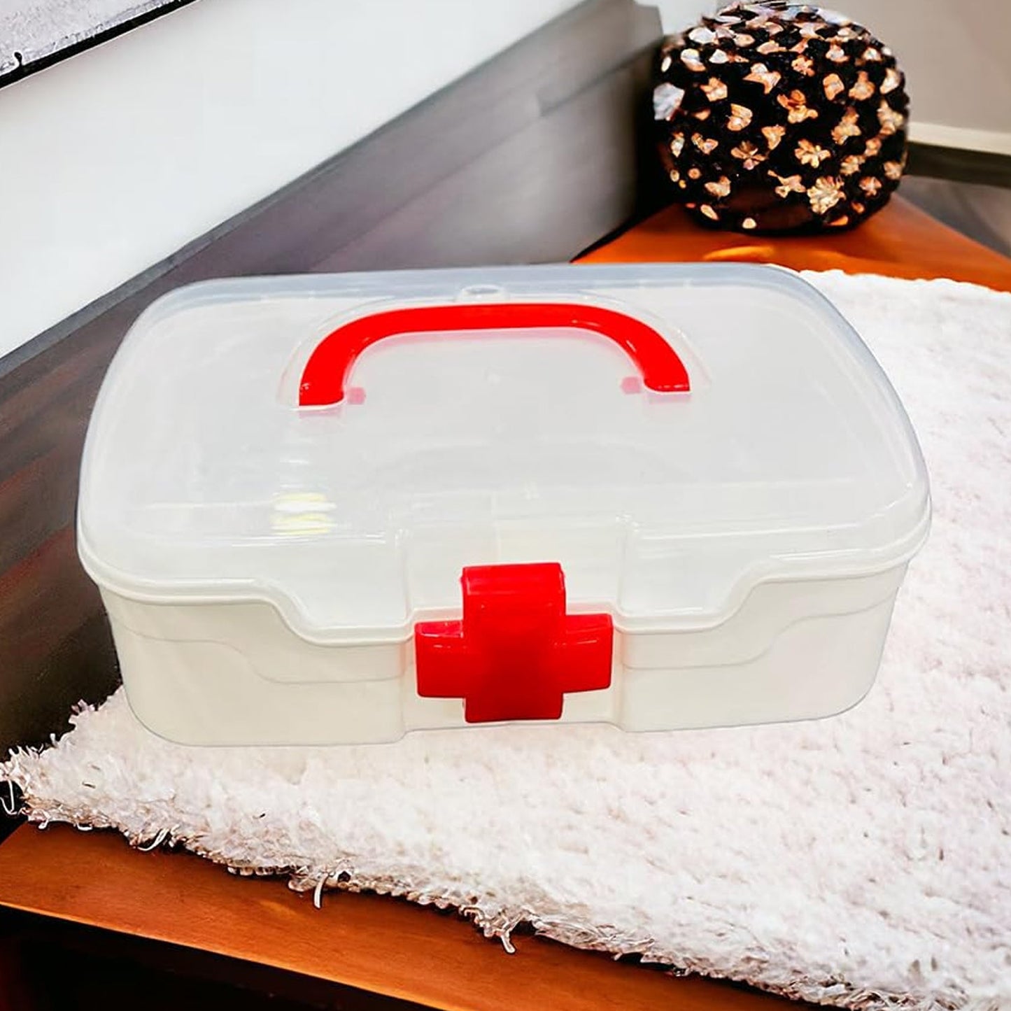 12980 3 Compartment Medical Box 1 Piece Indoor Outdoor Medical Utility Medicine Storage Box Detachable Tray Medical Box Multi Purpose Regular Medicine First Aid Box With Handle Transparent Lid  Color Box Wukusy