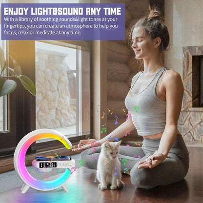 Smart Alarm Clock With G-shape Rgb Light Bluetooth Speaker Wireless Charging (1 Pc) Wukusy
