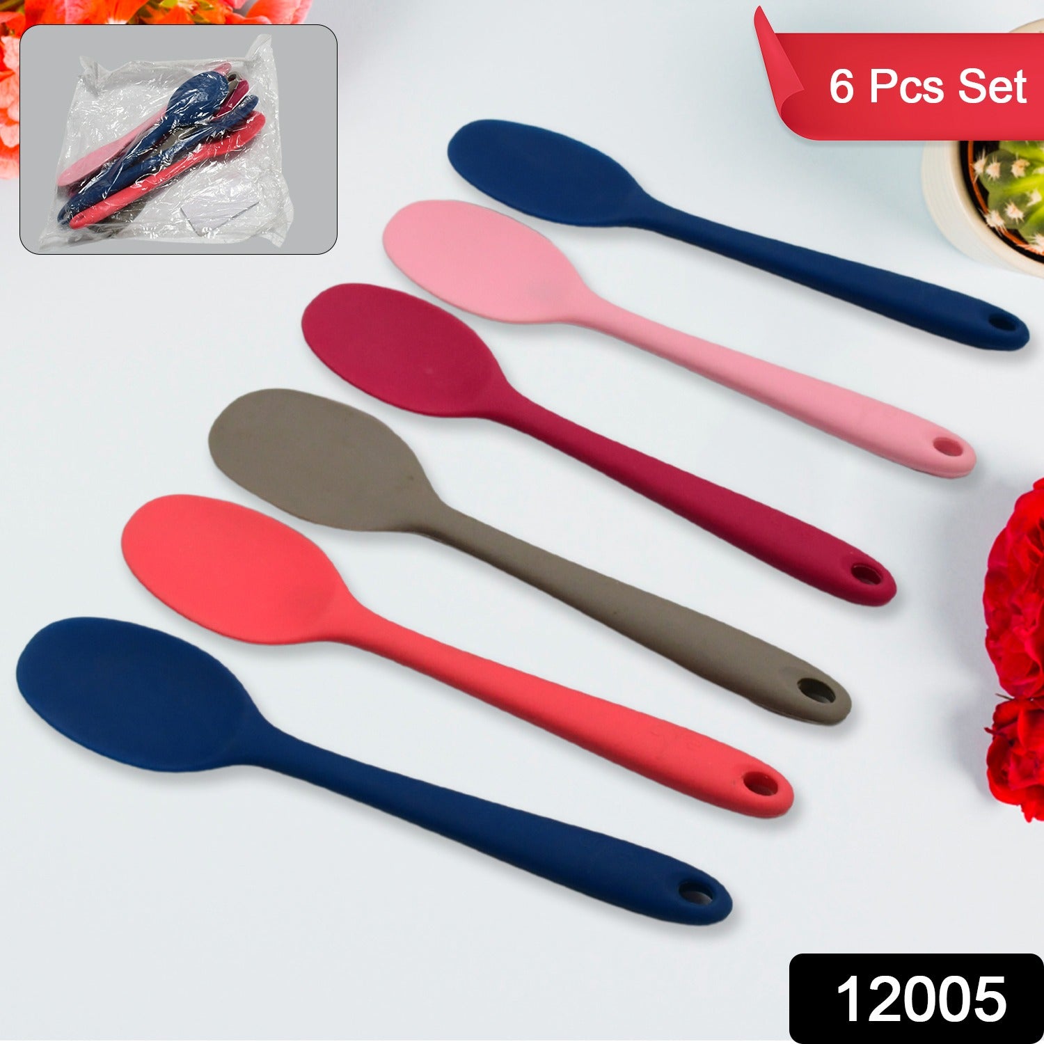 Multipurpose Silicone Spoon, Silicone Basting Spoon Non-Stick Kitchen Utensils Household Gadgets Heat-Resistant Non Stick Spoons Kitchen Cookware Items For Cooking and Baking (6 Pcs Set) Your Brand