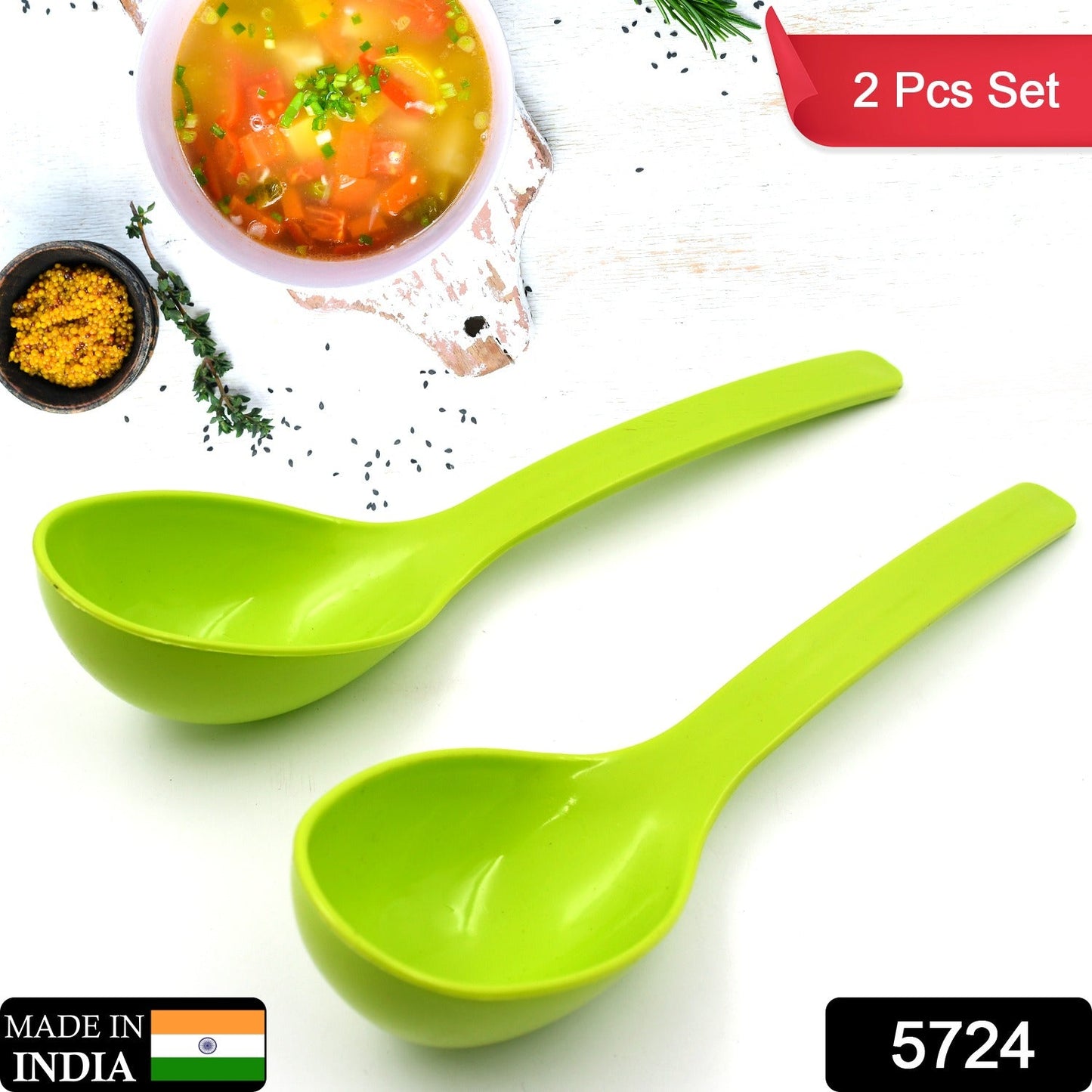 Plastic Kitchen Ladle for Frying, Curry & Serving Food (2 Pc Set)