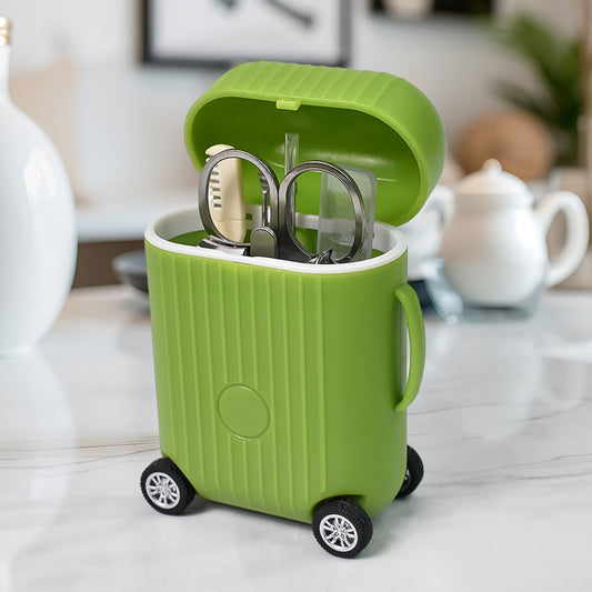 Manicure Kit Pedicure Tools For Feet Nail Clipper (8 Pcs Set  With Mini 4 Wheel Suitcase Trolley) Wukusy