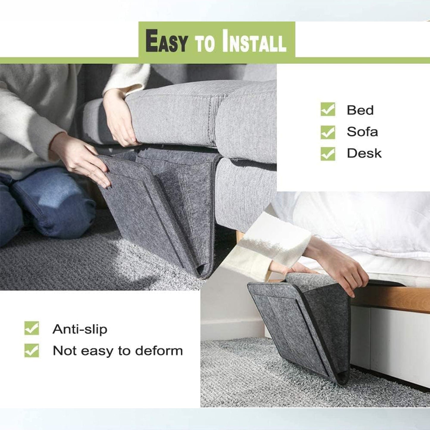 Flat Bedside Caddy, Bed Side Pocket Storage Organizer Bag with 5 Pockets (1 Pc) Your Brand