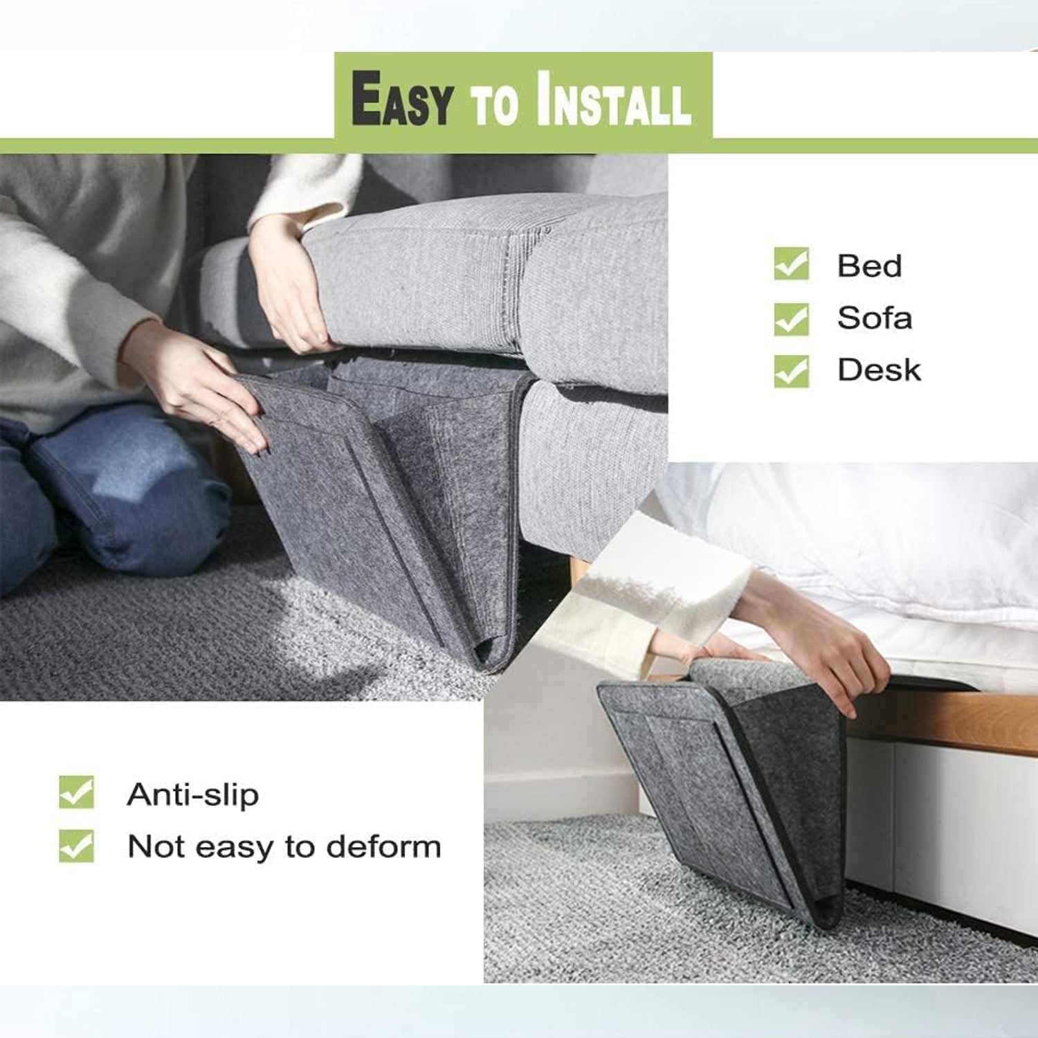 Flat Bedside Caddy, Bed Side Pocket Storage Organizer Bag with 5 Pockets (1 Pc) Your Brand