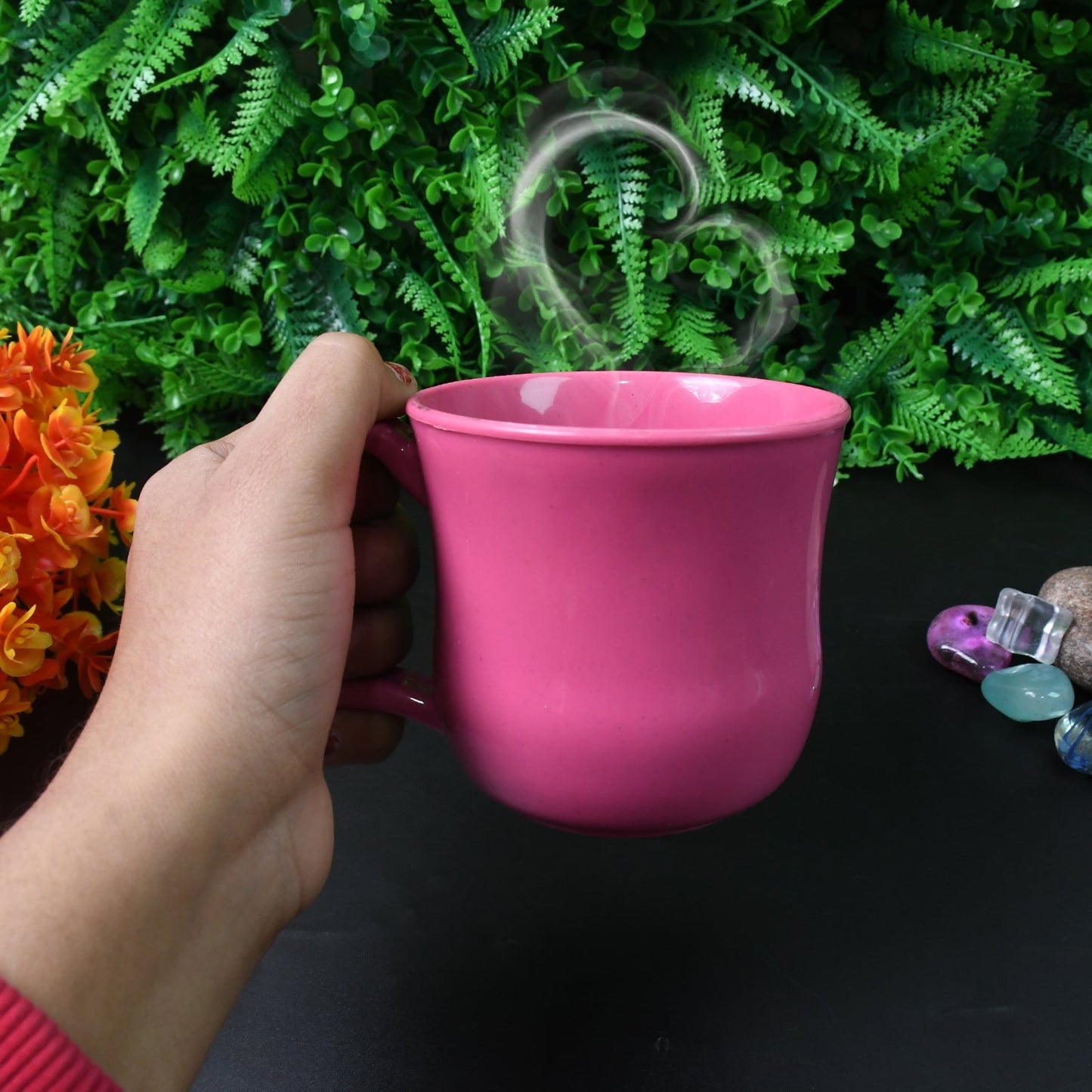 Premium Plastic Coffee / Tea Cups / Mug with Handle (1 Pc / Loose / Mix Color) Your Brand