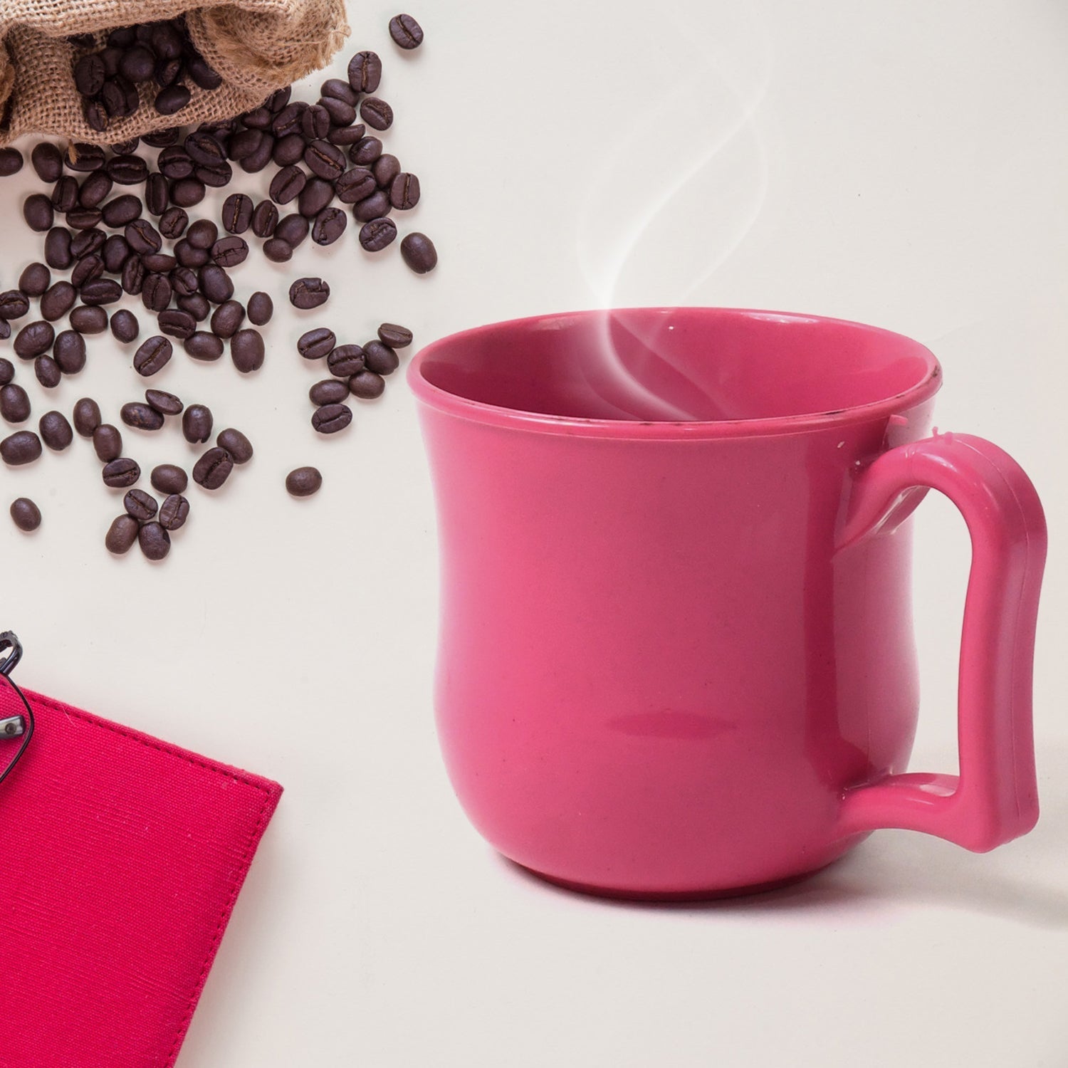 Premium Plastic Coffee / Tea Cups / Mug with Handle (1 Pc / Loose / Mix Color) Your Brand
