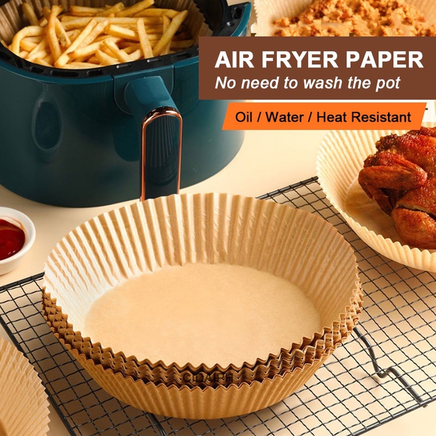 Round Air Fryer Disposable Paper Liner  (50 Pcs Set / 160mmx45mm) Your Brand