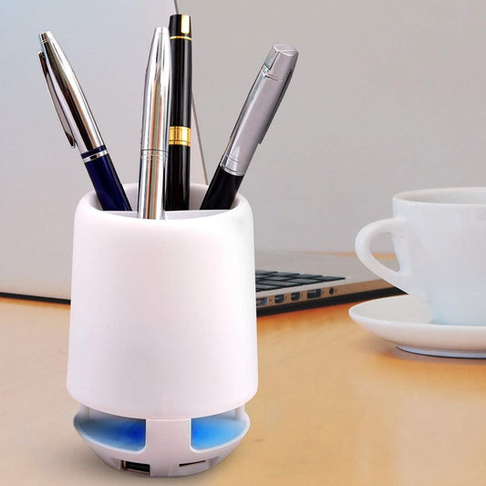 Multifunctional 4 Compartment Pen Holder with Bluetooth Speaker 5 W Bluetooth Speaker Laptop / Desk Speaker / Table Lamp / Night Lamp Smart Color Changing Pen Stand Wireless Bluetooth Speaker Your Brand