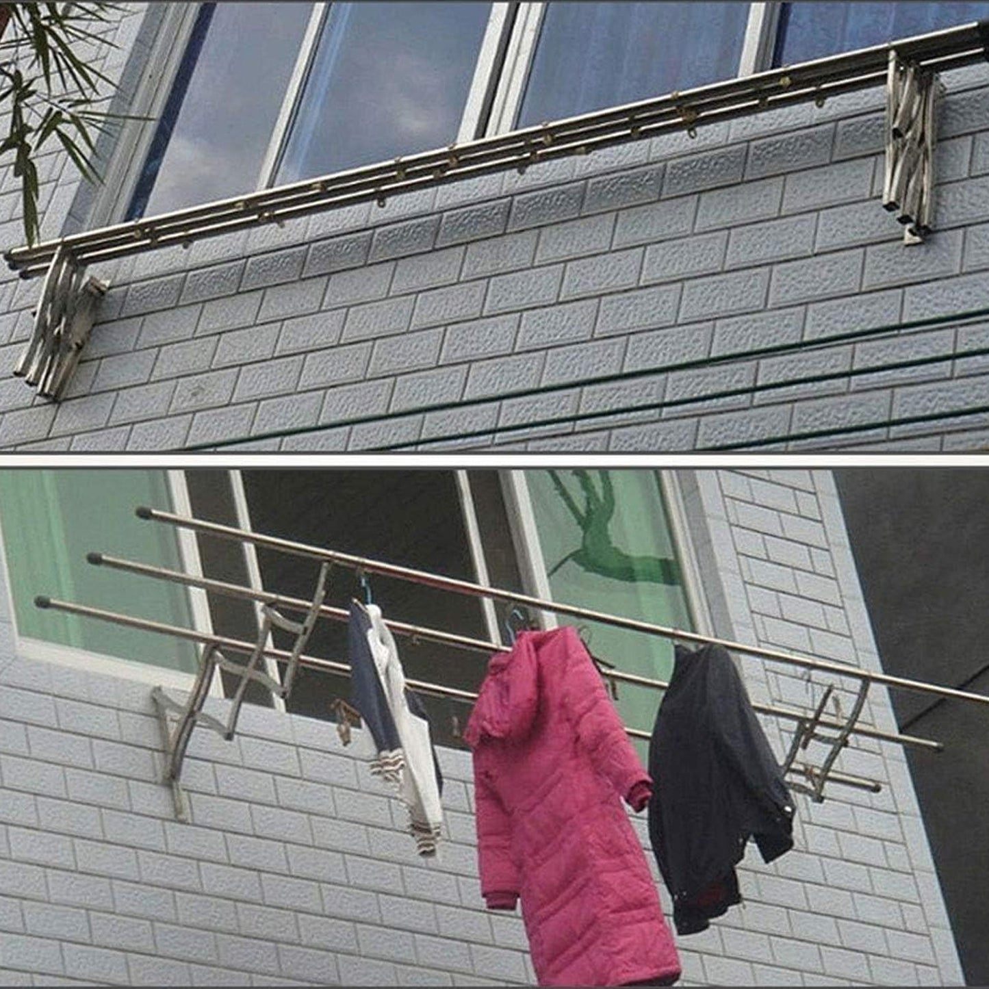 Clothes Rail Rack Clothes Drying Racks, Airer Clothes Drying Rack Wall Mounted Clotheshorse Clothes Airer Washing Cloth Line Extendable Fold Towel Rack Bar for Bathroom Indoor Outdoor Your Brand