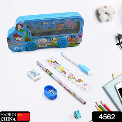 Bus Shape Compass Box for Boys, Kids School Accessories |  Pencil Box  with Wheels for Girls and Kids, String Operated Case Students School Supplies - Stationery Set Organizer Birthday Return Gift for Kids Your Brand