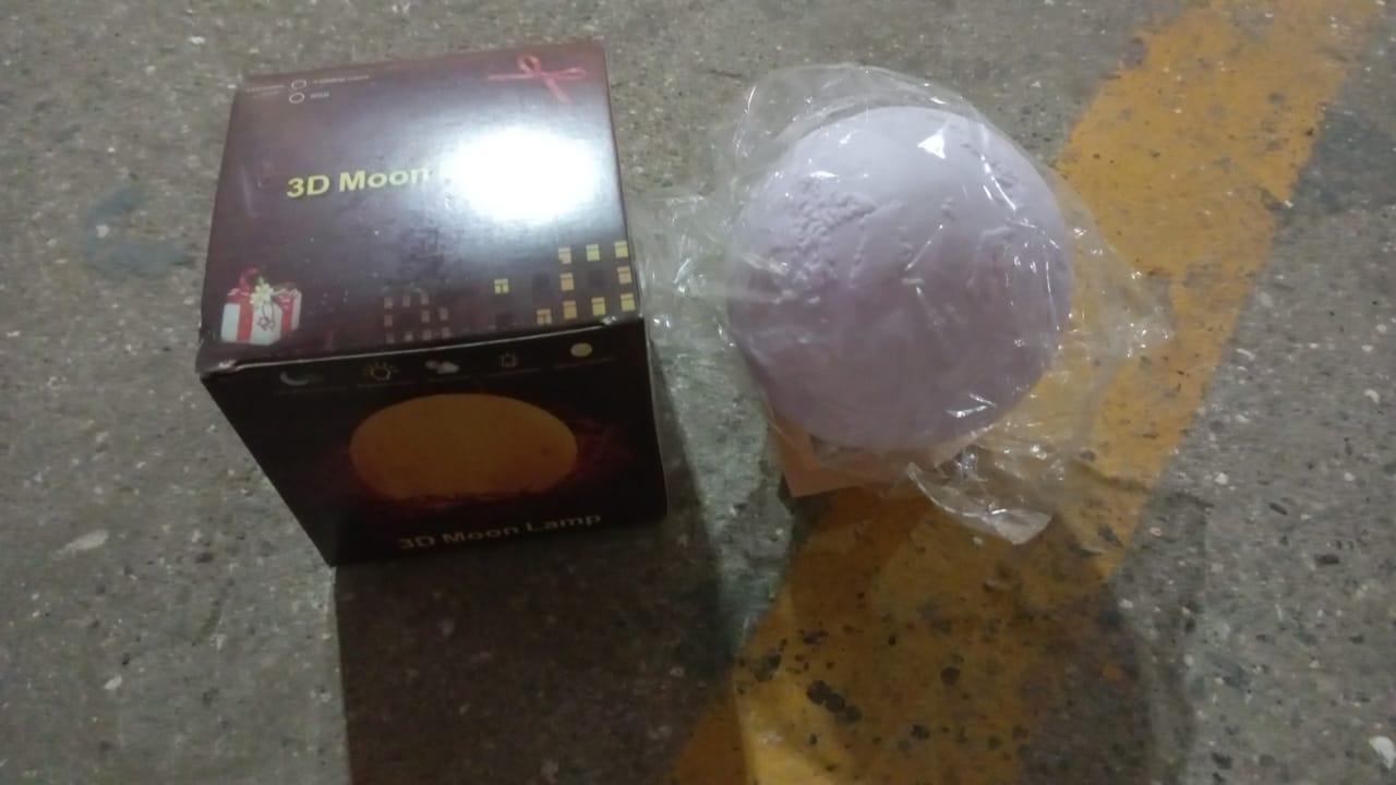 3D Moon Night Lamp with Stand (Color Box /  White & Yellow Light / 1 Pc) Your Brand