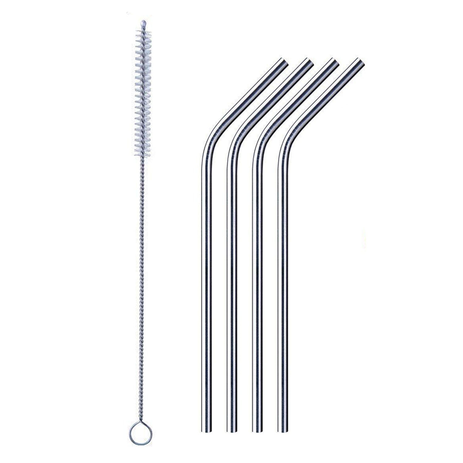 Reusable Stainless Steel Drinking Straws Bent (4 Bent Straws, 1 Brush) Your Brand
