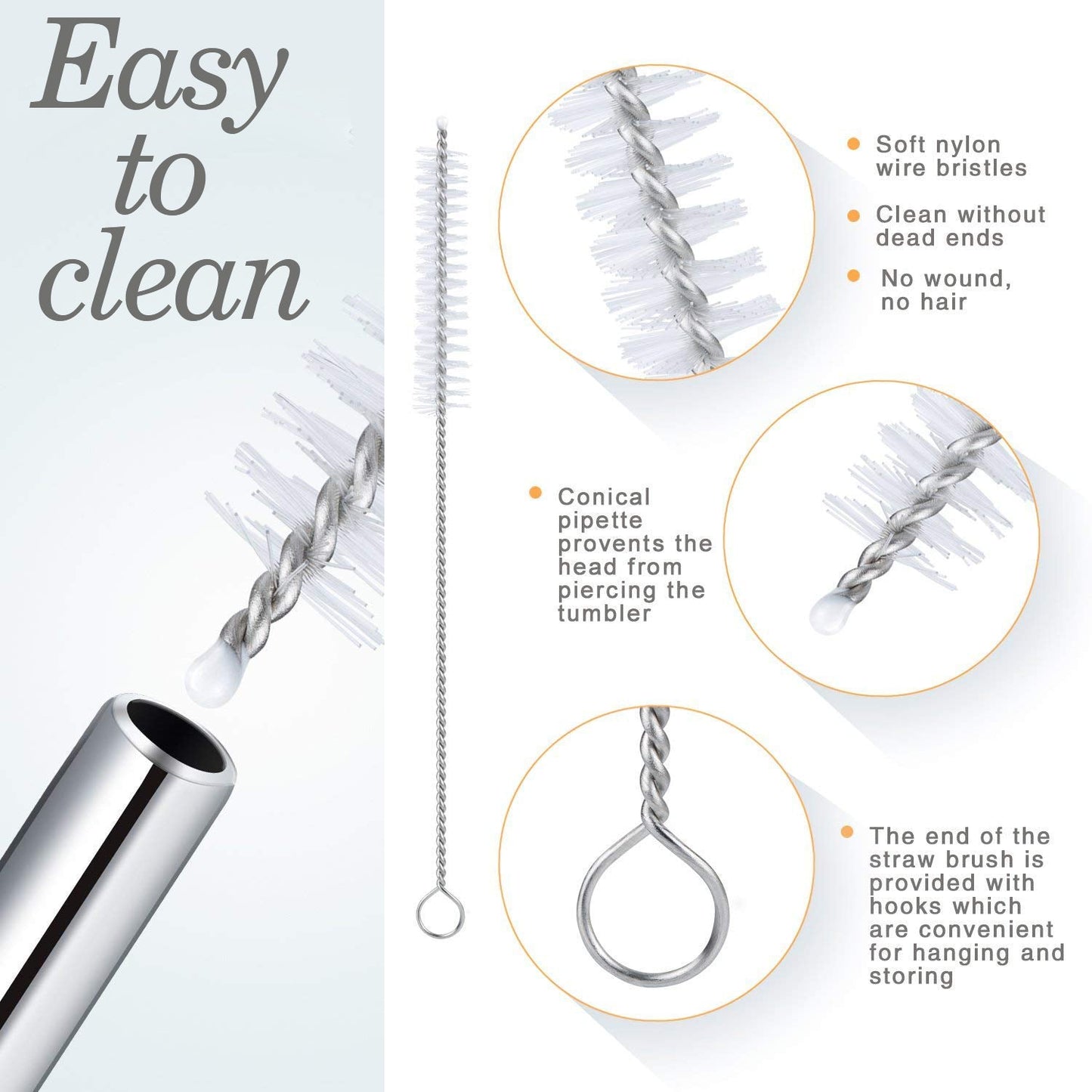 Reusable Stainless Steel Drinking Straws Bent (4 Bent Straws, 1 Brush) Your Brand