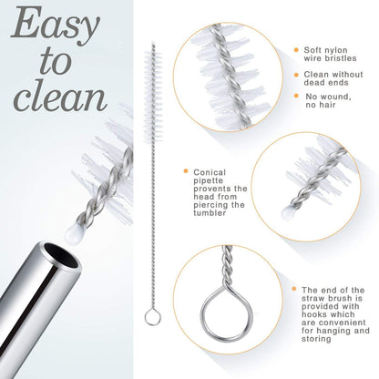 Reusable Stainless Steel Drinking Straws Bent (4 Bent Straws, 1 Brush) Your Brand