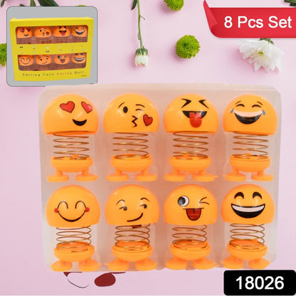 Cute Emoji Bobble-Head Funny Smiley Face Emoticon Figure Spring Dolls Bounce Toys for Car Interior Dashboard Accessories Desktop Decoration / Kids Toys (Pack of 8) Your Brand