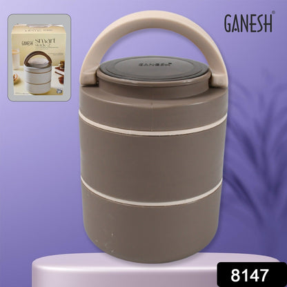 Ganesh Smart Stack 2 Layer Portable Lunch Box Stainless Steel Airtight Leak-Proof Lunch Box for Office, School, Picnic: Color May Vary (2 Layer) Your Brand