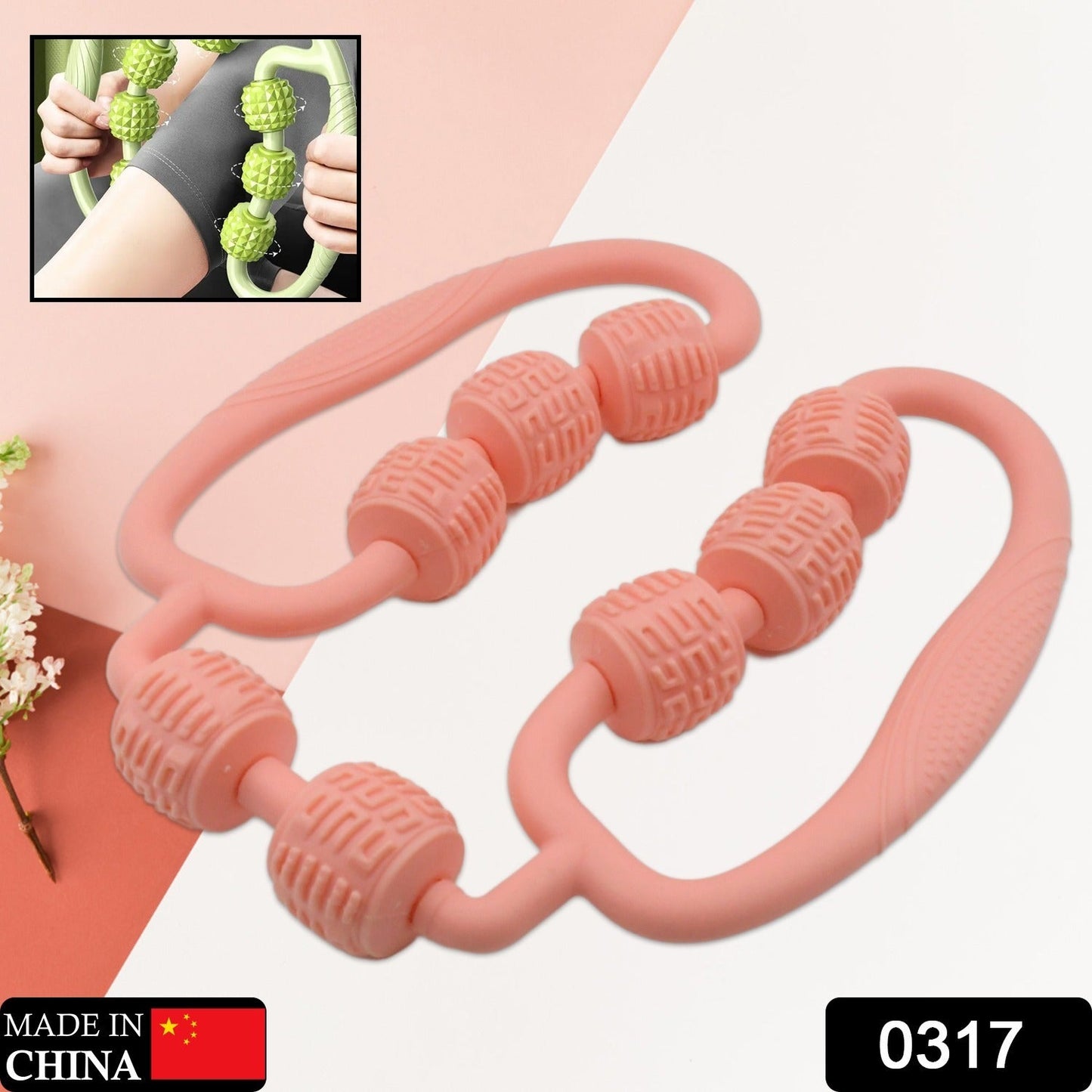 Muscle Massage Roller 8 Wheels Relieve Soreness Leg Muscle Roller Fitness Roller Muscle Relaxer Massage Roller Ring Clip All Round Massaging Uniform Force Elastic PP Drop Shaped for Home Use (1 Pc) Your Brand
