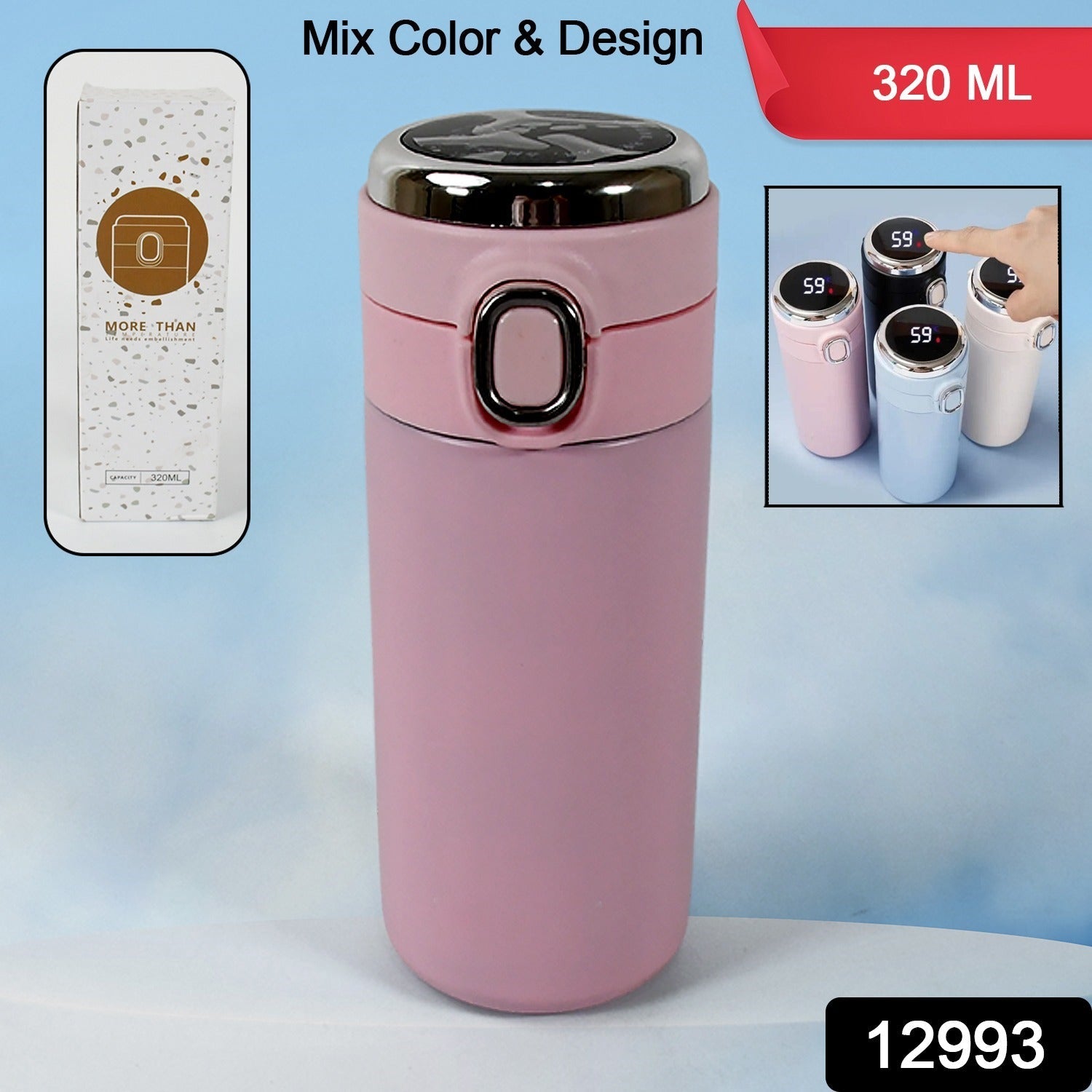 Smart Vacuum Insulated Water Bottle with LED Temperature Display, Cold & Hot | Leak Proof | Office Bottle | Gym | Home | Kitchen | Hiking | Trekking | Travel Bottle  (Mix Color & Design / 320 ML) Your Brand