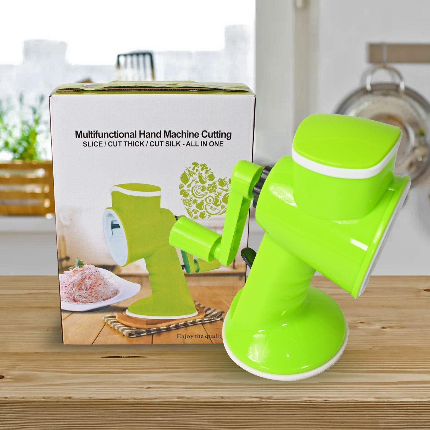6 in 1 Multi functional Vegetable Cutter & Slicer Hand Machine Cutting, Slice, Cut Thick, Cut Silk All in one –Vegetable Chopper Cutter & Slicing Cutter Barrel - Vegetable Grater with 6 Removable Blades Your Brand