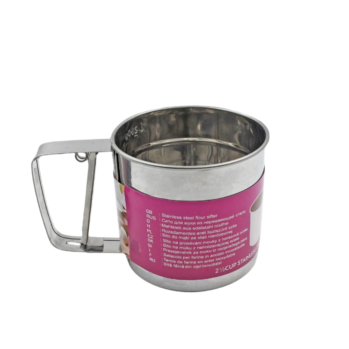 High-quality stainless steel flour sifter for baking, ensuring smooth and even flour distribution.