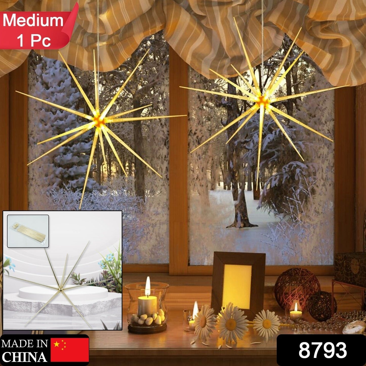 3D Gold Star Hanging Decoration Star, Acrylic Look  Hanging Luminous Star for Windows, Home, Garden Festive Embellishments for Holiday Parties Weddings Birthday Home Decoration (Medium) Your Brand