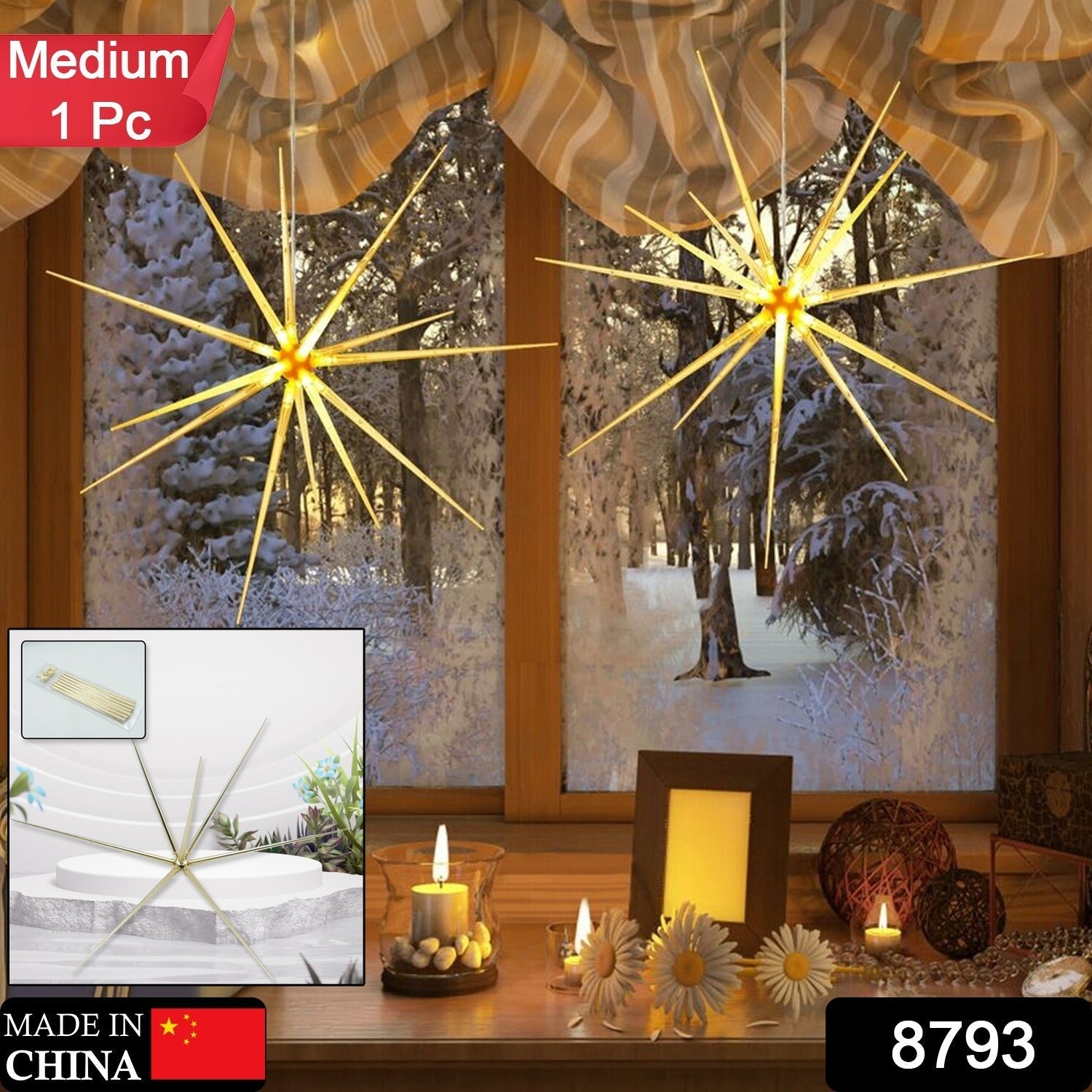 3D Gold Star Hanging Decoration Star, Acrylic Look  Hanging Luminous Star for Windows, Home, Garden Festive Embellishments for Holiday Parties Weddings Birthday Home Decoration (Medium) Your Brand