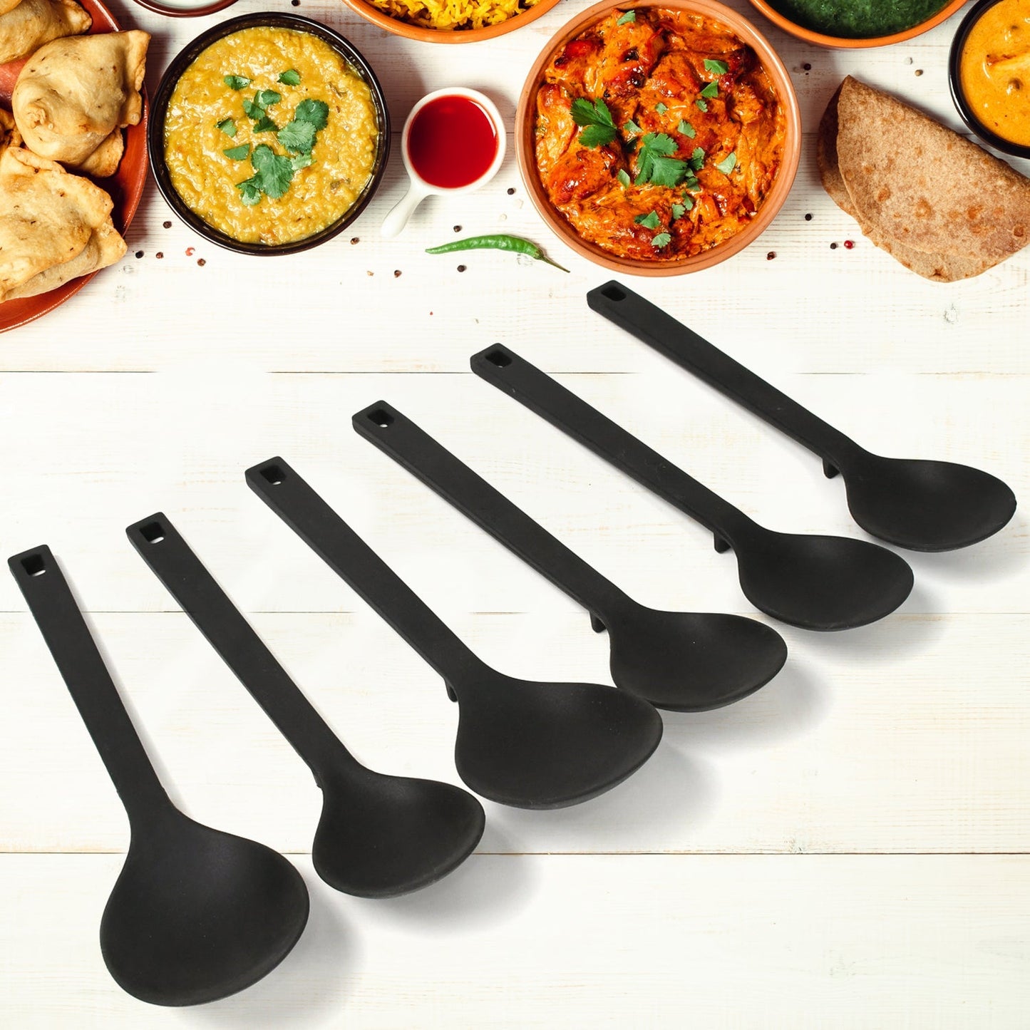 Multipurpose Silicone Spoon, Silicone Basting Spoon Non-Stick Kitchen Utensils Household Gadgets Heat-Resistant Non Stick Spoons Kitchen Cookware Items For Cooking and Baking (6 Pcs Set) Your Brand