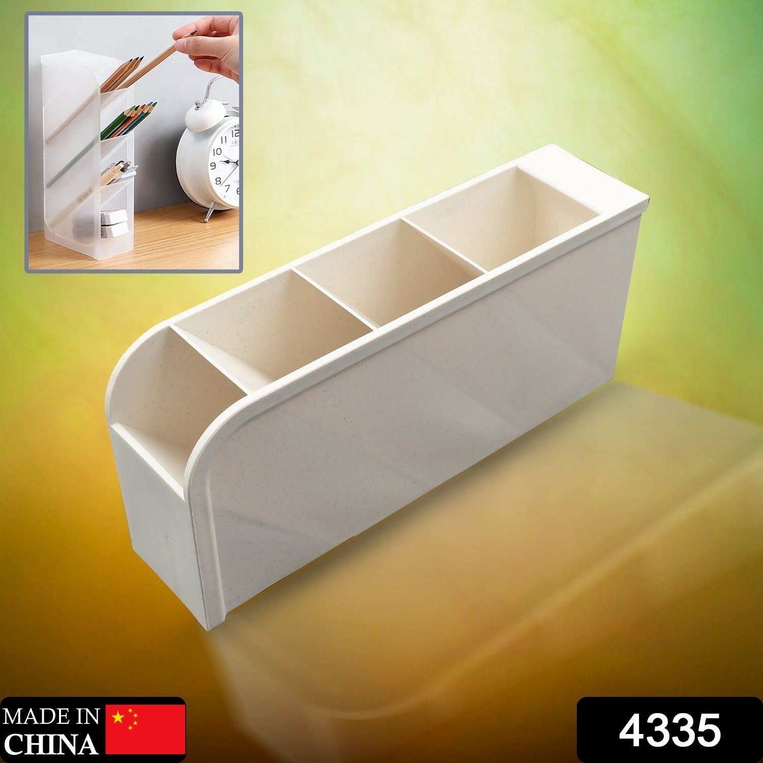 Plastic 4 Compartment Office Desktop Storage Box, Pen Pencil Stand/Holder Stationary Organizer, Plastic Desktop Stationary Organizer For School Your Brand