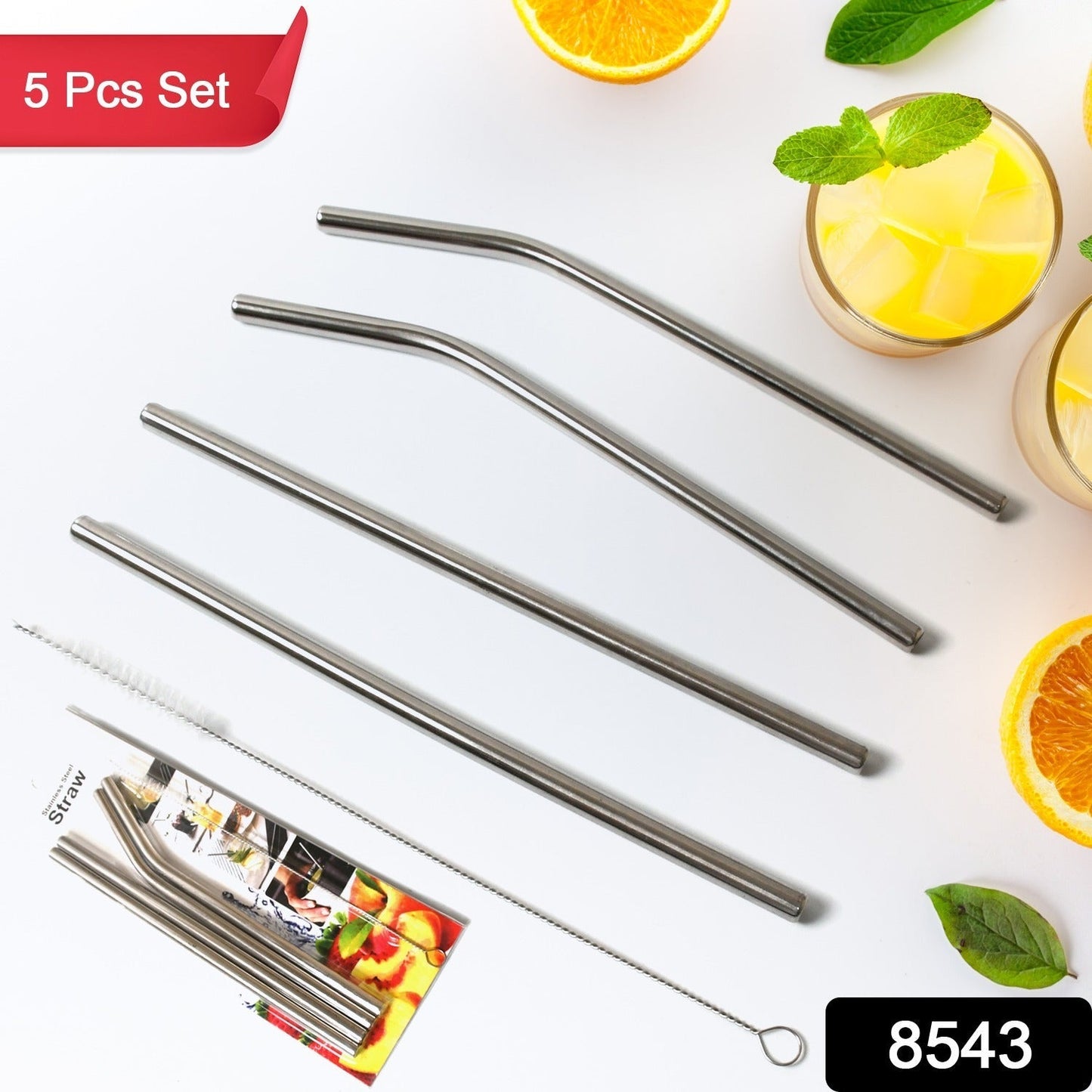 Reusable Stainless Steel Straw with cleaning Brush Long Drinking Straws for Coffee Tumbler Travel Mug Cup, Dishwasher Safe for Toddlers & Kids (5 Pcs Set) Your Brand