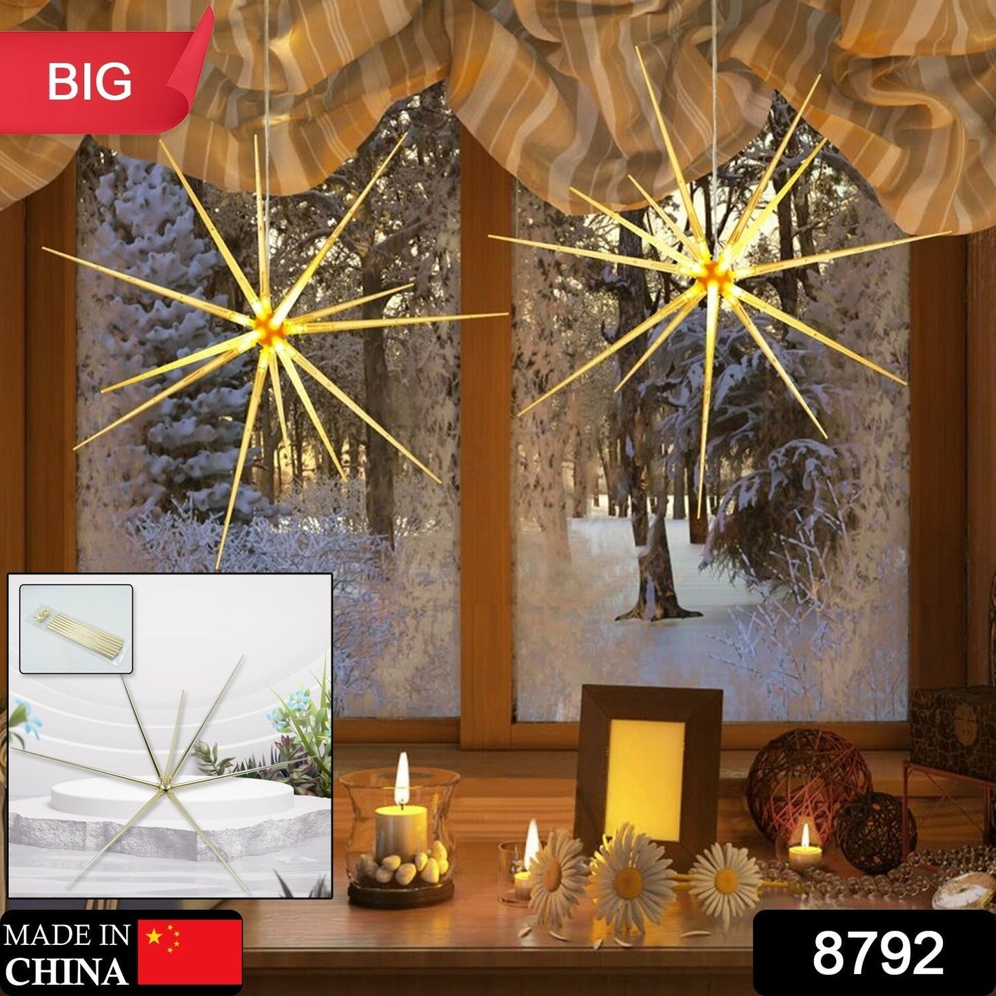 3D Gold Star Hanging Decoration Star, Acrylic Look  Hanging Luminous Star for Windows, Home, Garden Festive Embellishments for Holiday Parties Weddings Birthday Home Decoration (Big) Your Brand