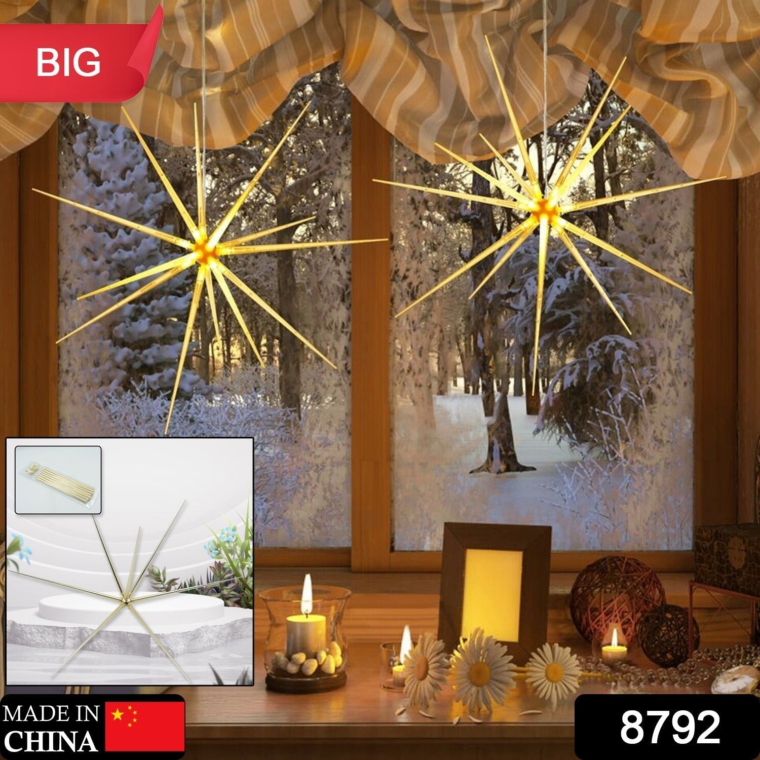 3D Gold Star Hanging Decoration Star, Acrylic Look  Hanging Luminous Star for Windows, Home, Garden Festive Embellishments for Holiday Parties Weddings Birthday Home Decoration (Big) Your Brand