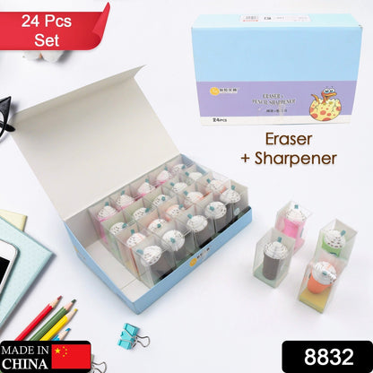 2In1 3D Cute Coffee Or Ice cream Shape sharpner Like Rotary Manual Pencil Sharpener for Kids  Ice Cream Style Office School Supplies, Back to School Gift for Students,Kids Educational Stationary kit, B'Day Return Gift (24 Pcs Set) Your Brand