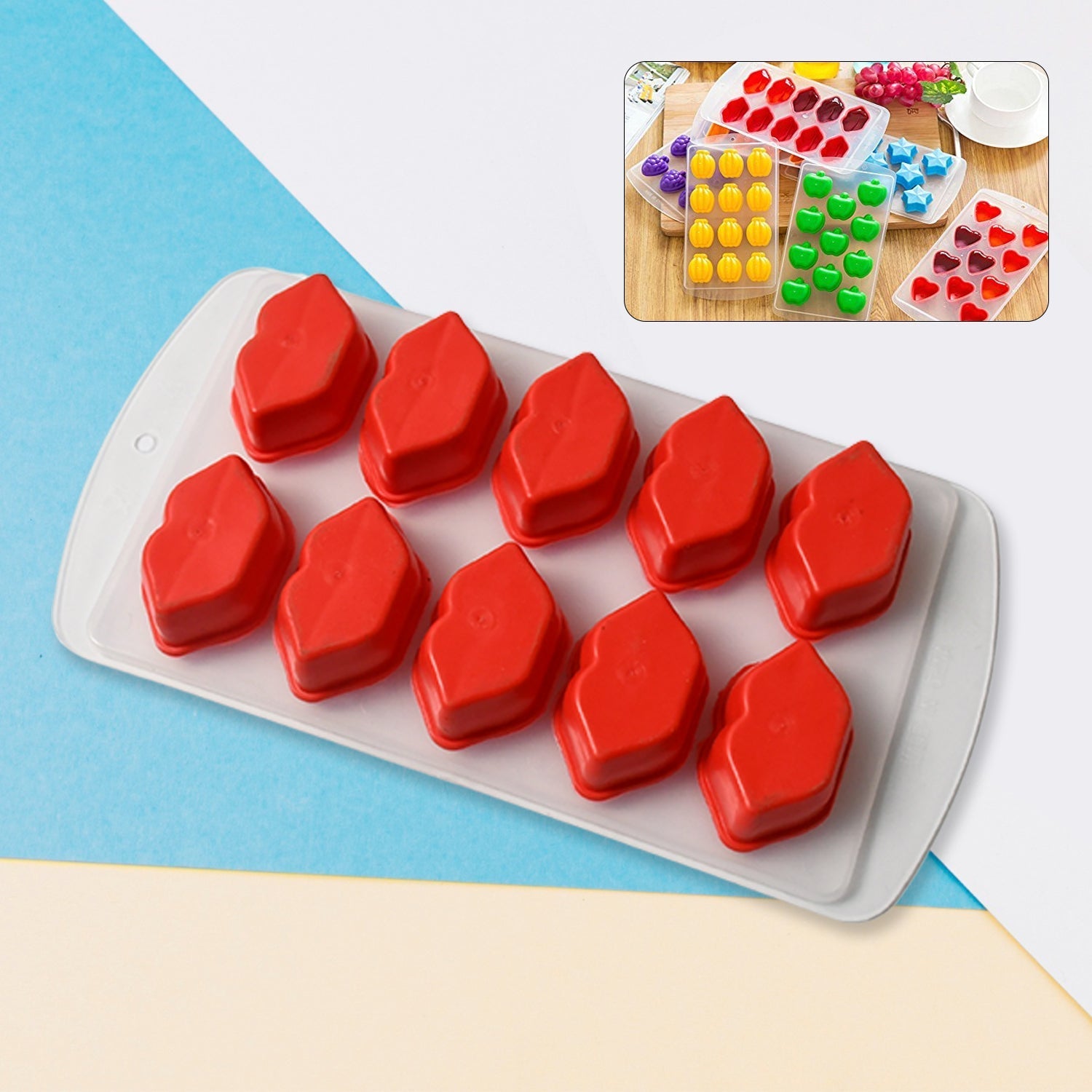 Silicone Mold Ice Cube Tray Creative Sweet Multi Type Ice Tray, Ice Cube Trays Multi Fruit Shape Ice Tray (1 Pc) Your Brand