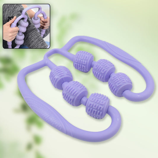 Muscle Massage Roller, 6 Wheels Relieve Soreness Leg Muscle Roller Fitness Roller Muscle Relaxer Massage Roller Ring Clip All Round Massaging Uniform Force Elastic PP Drop Shaped for Home Use (1 Pc) Your Brand