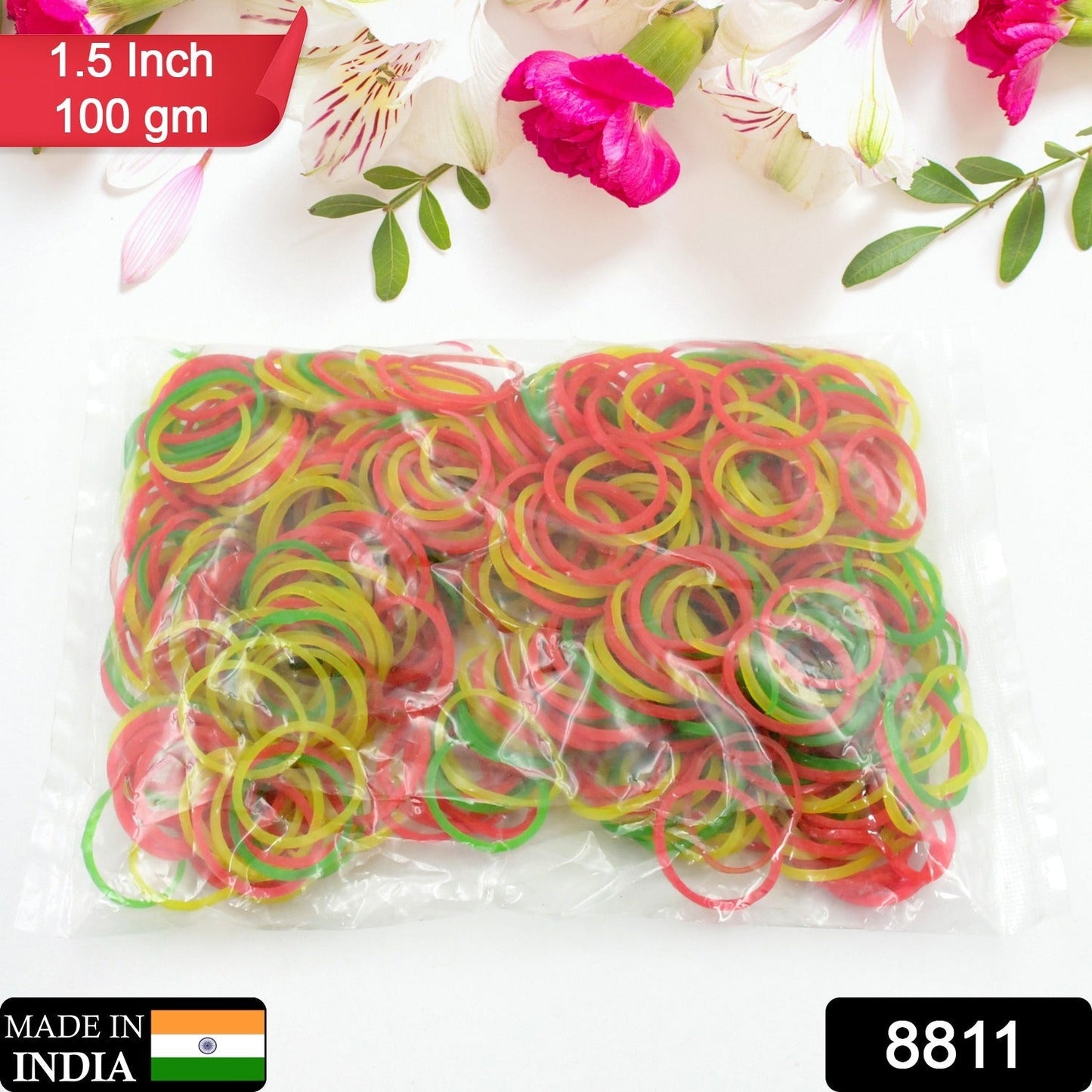Strong & Reusable Rubber Bands: Multicolor for Office, Home & School (1.5 Inch 100 GM) Your Brand
