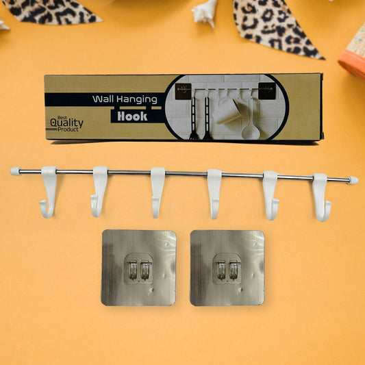 Stainless Steel Utensil Hanger Rail Nail Free Wall Mount with 2 Magic Stickers & 6 Plastic Hooks For Kitchen Your Brand