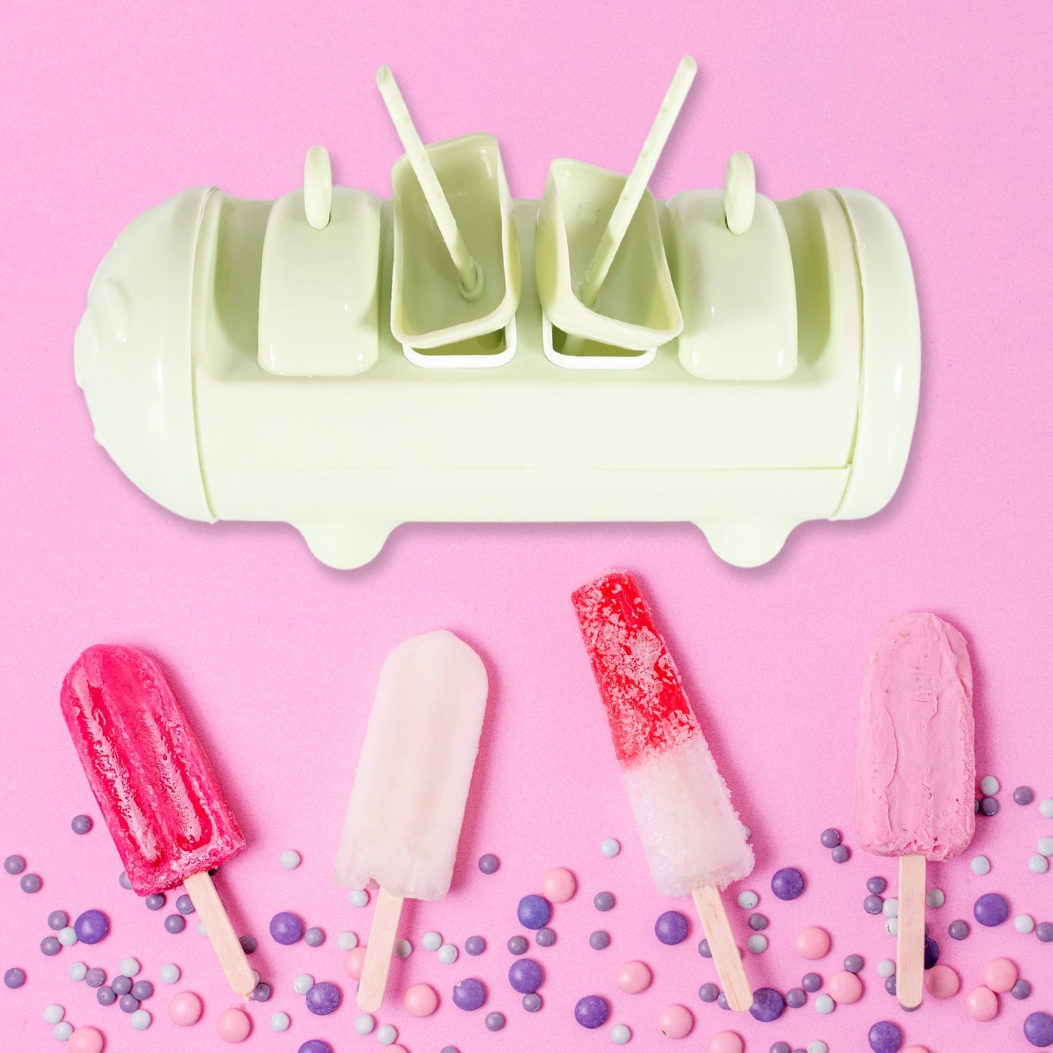 5596 Cartoon Shape Mold Ice Candy Popsicle Mold Ice Plastic Ice Candy Maker Kulfi Maker Molds Set With 4 Cups (1 Pc  Multicolor) Wukusy
