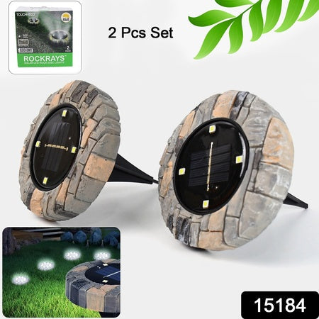Disk Lights Slate  Heavy Duty Outdoor Solar Pathway Lights  4 Led (2 Pc) Wukusy