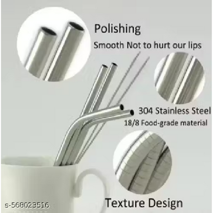Set of 4 Stainless Steel Straws & Brush (2 Straight straws, 2 Bent straws, 1 Brush)