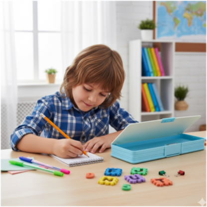 Magnetic Geometry Box - Double-Sided Pencil Case with Calculator for Students
