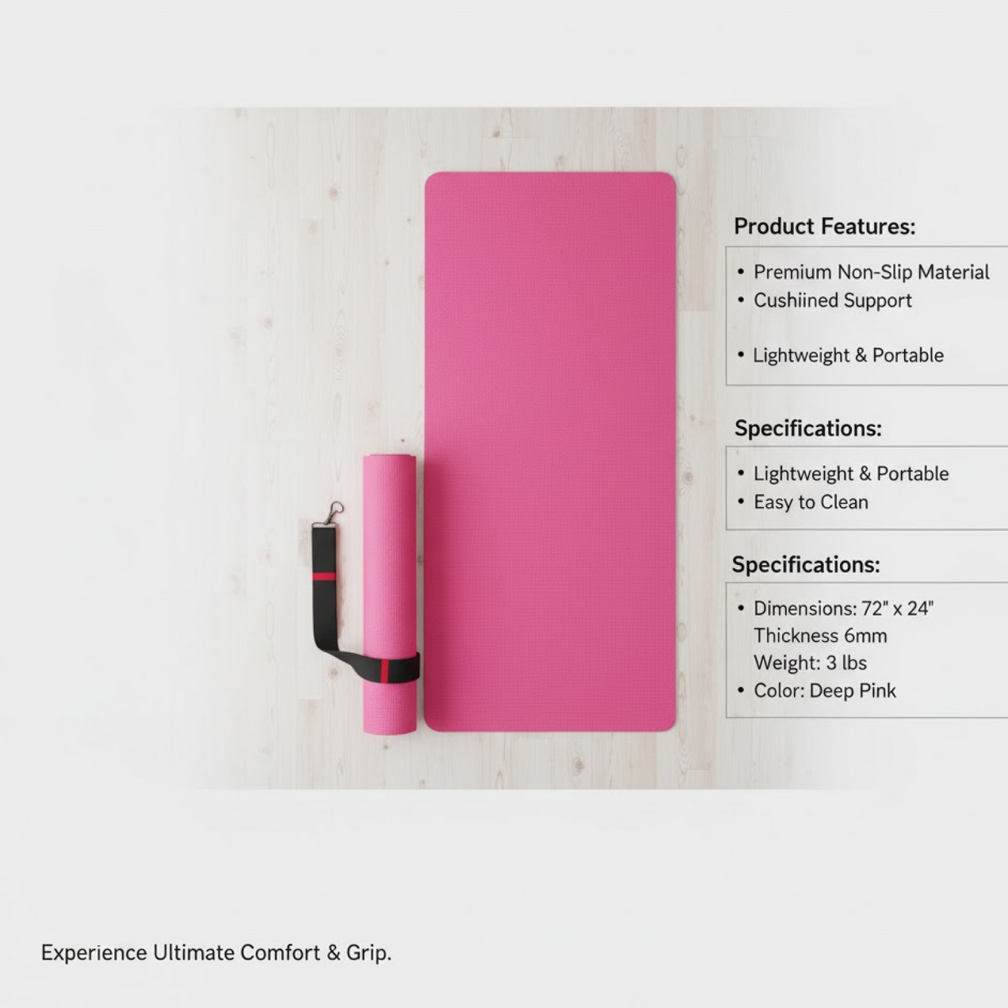 Yoga Mat Eco-Friendly for Fitness & Gym – Non-Slip Exercise Mat (180x60cm)