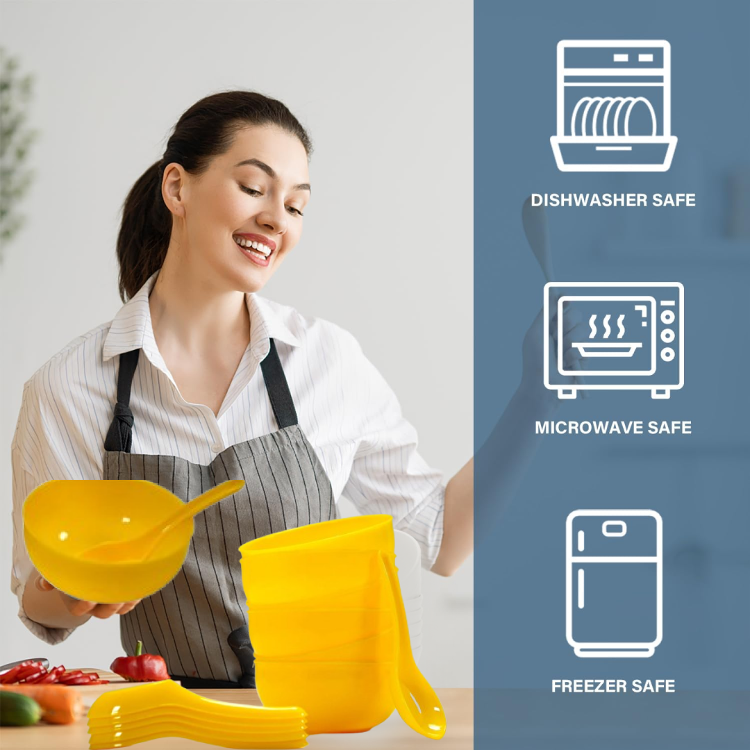 Plastic Soup Bowl & Spoon Set for Kitchen (6-Pcs)