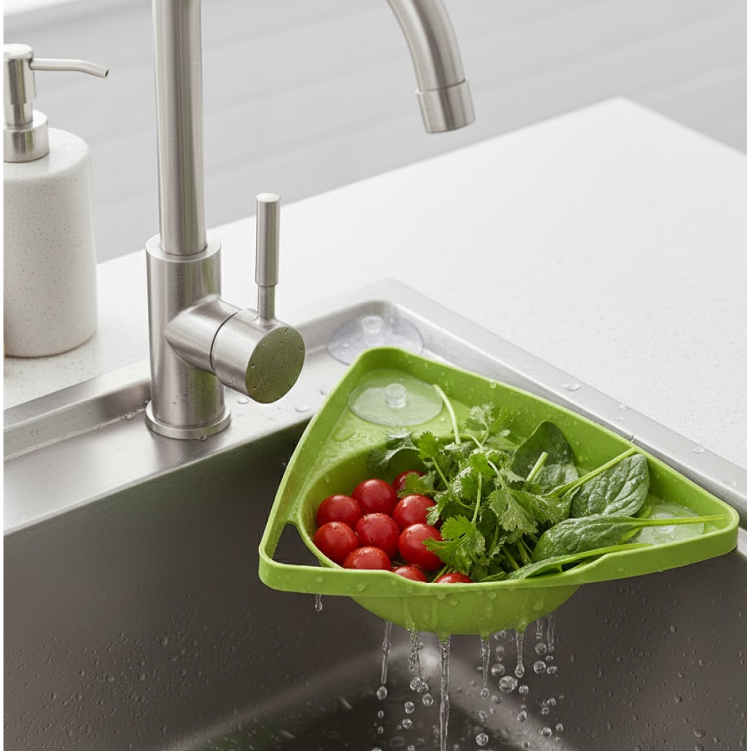 Corner Sink Strainer For Draining Kitchen Waste In Sinks And Wash Basins.