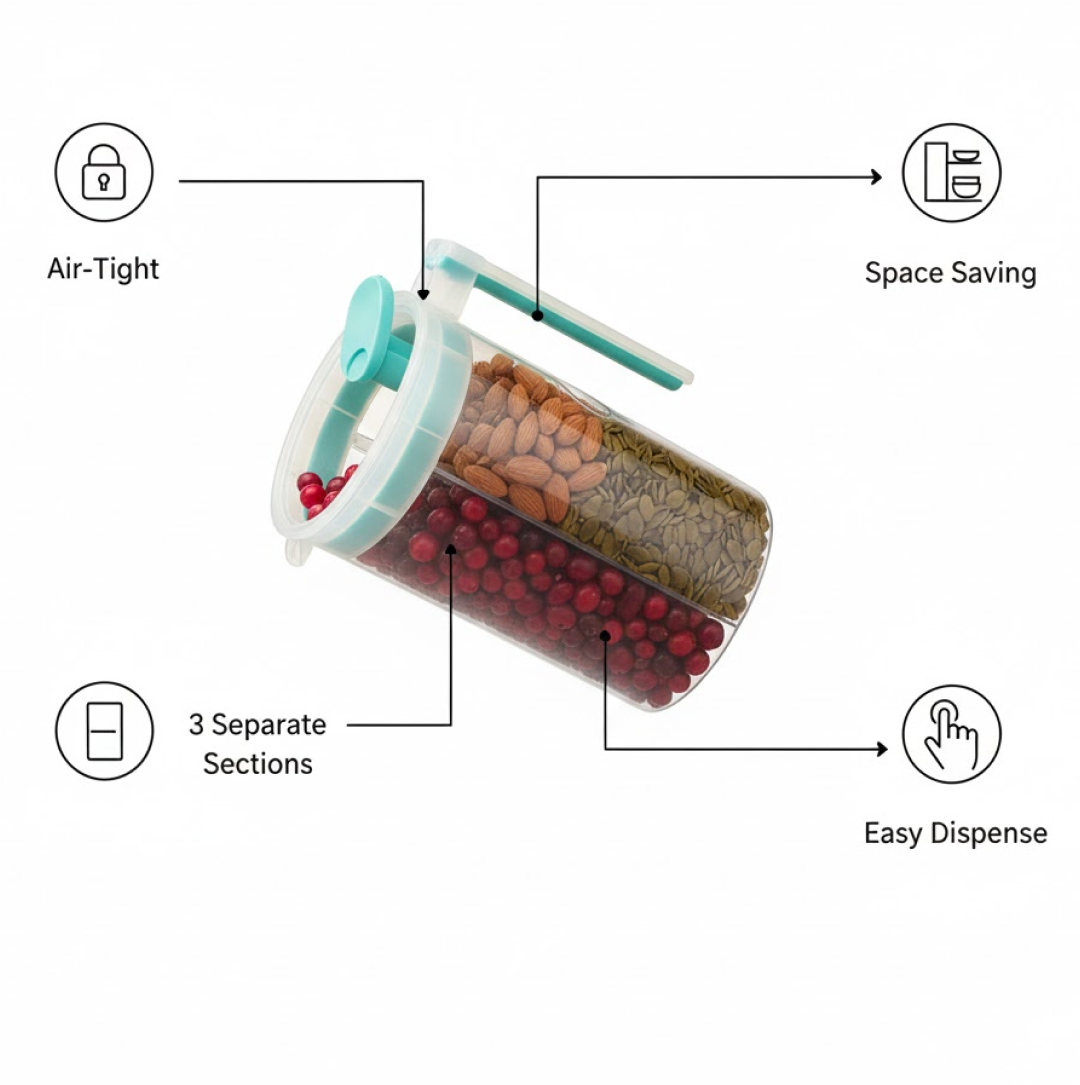 3 in 1 Transparent Air Tight Storage Dispenser Container (With Color Box)